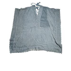 Boho Blue Lace Tunic Cover-Up Blouse with Tassels One Size 31” Length